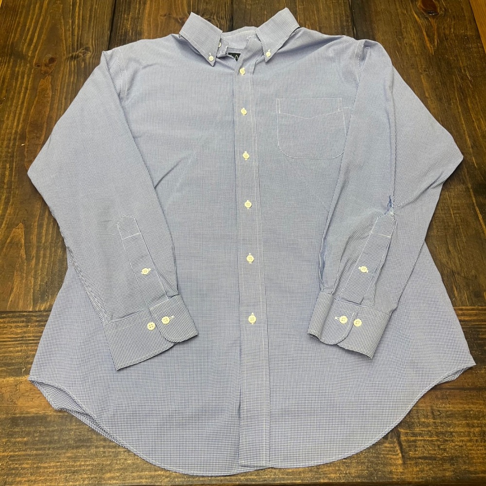 Lauren Ralph Lauren Mens Blue Gingham Non Iron‎ Button Down Shirt Size 16 32/33